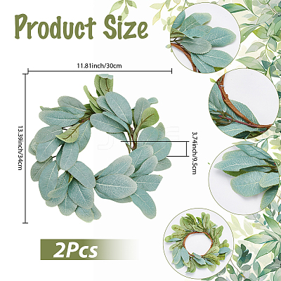 2Pcs Cloth Artificial Leaf Candle Rings Wreath AJEW-SP0004-47C-1