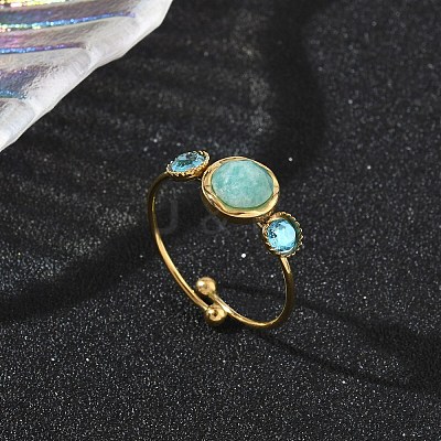 Natural Amazonite Adjustable Finger Rings for Women RJEW-A101-01G-01-1