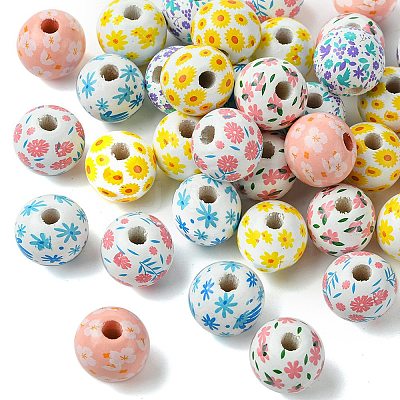 35Pcs 7 Colors Wood European Beads WOOD-FS0001-17-1