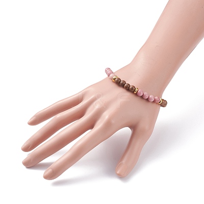 Natural Wenge Wood & Gemstone Round Beaded Stretch Bracelet for Women BJEW-JB07544-1