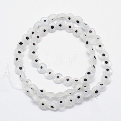 Handmade Evil Eye Lampwork Flat Round Bead Strands LAMP-L058-8mm-07-1