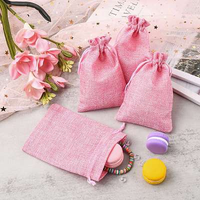 Polyester Imitation Burlap Packing Pouches Drawstring Bags X-ABAG-R004-14x10cm-04-1