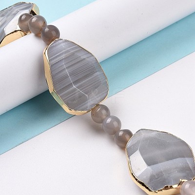 Natural Grey Agate Beads Strands with Round Beads G-G990-A01-1