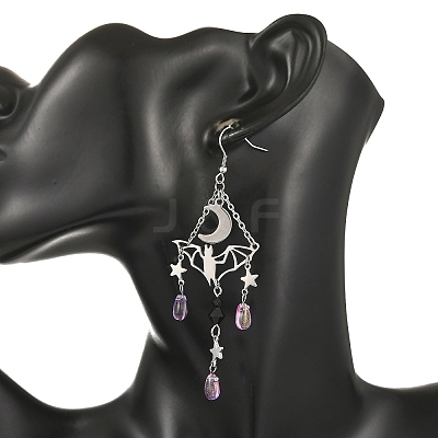 Halloween Stainless Steel Glass Dangle Earrings EJEW-TA00833-1