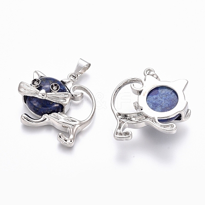 Natural Lapis Lazuli Kitten Pendants G-J386-C12-1