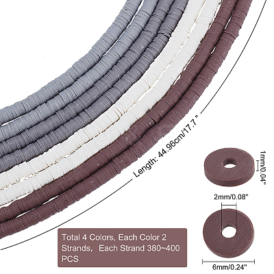 8 Strands 4 Colors Flat Round Handmade Polymer Clay Beads CLAY-PH0001-77-1