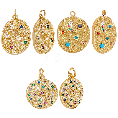 6Pcs 3 Styles Brass Micro Pave Colorful Cubic Zirconia Pendants FIND-WR0012-71-1