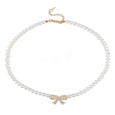 1Pc Alloy Crystal Rhinestone Bowknot Pendant Necklaces NJEW-LP0001-59-1