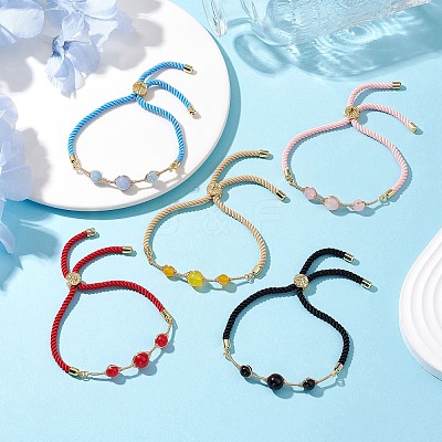 Natural Mixed Gemstone Round Beaded Slider Bracelets BJEW-JB11054-1