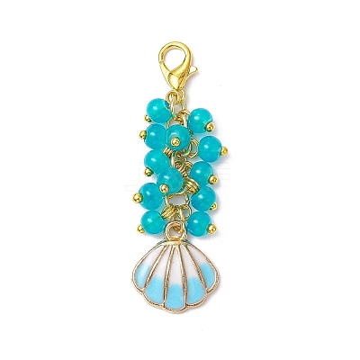Shell Shape Alloy Enamel & Round Glass Bead Pendant Decorations HJEW-JM03248-1