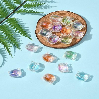 32Pcs UV Plating Rainbow Iridescent Acrylic Beads OACR-FS0002-16-1