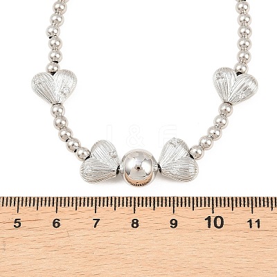 Brass Micro Pave Clear Cubic Zirconia Heart Round Beaded Bib Necklaces for Women NJEW-F364-08P-1