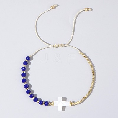 Adjustable Glass & Brass Beads Braided Bead Bracelets TB8315-4-1