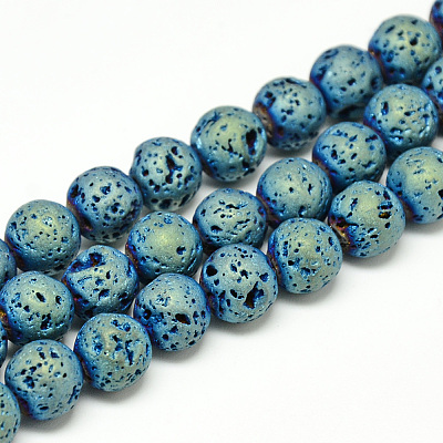 Electroplate Natural Lava Rock Beads Strands X-G-T058-03C-4MM-1