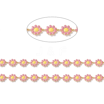 Ion Plating(IP) 304 Stainless Steel Daisy Flower Link Chains with Enamel AJEW-J035-03G-10-1