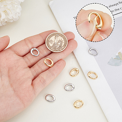 12Pcs 2 Colors Oval Brass Spring Gate Clasps KK-GA0002-16-1