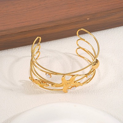 304 Stainless Steel & Plastic Pearl Cuff Bangles BJEW-H641-06G-1