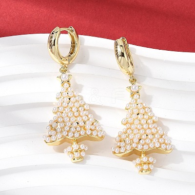 Christmas Brass Dangle Stud Earrings EJEW-L306-05G-1