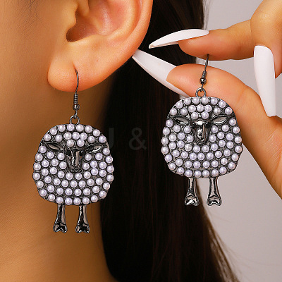 Alloy & Plastic Pearl & Rhinestone Dangle Earrings WG338F7-03-1