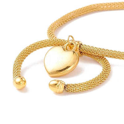 PVD Vacuum Plating 304 Stainless Steel Heart Charm Slider Bracelet with Round Mesh Chain for Women BJEW-C013-03G-1