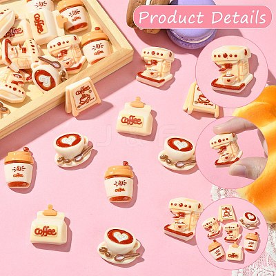 50Pcs 5 Styles Coffee Theme Opaque Resin Decoden Cabochons FIND-CJ0011-15-1