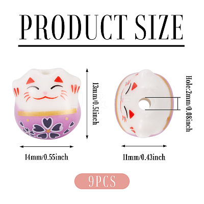 9Pcs Handmade Printed Porcelain Beads PORC-TADJ0001-01A-1
