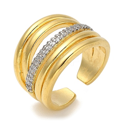 Rack Plating Brass Micro Pave Cubic Zirconia Cuff Finger Rings for Women RJEW-C114-16D-G-1