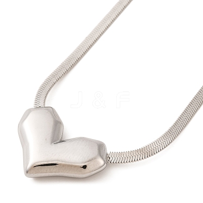 Non-Tarnish 304 Stainless Steel Heart Pendant Flat Snake Chain Necklaces for Women NJEW-G142-06P-1