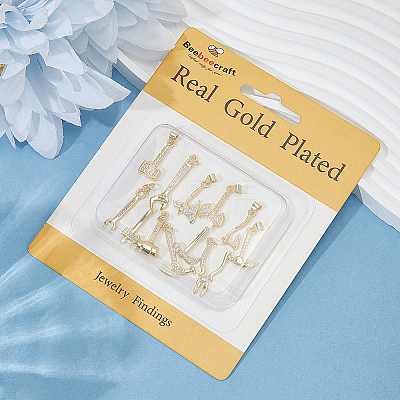 12Pcs 12 Styles Rack Plating Brass Micro Pave Clear Cubic Zirconia Tool Pendants KK-BBC0021-90-1