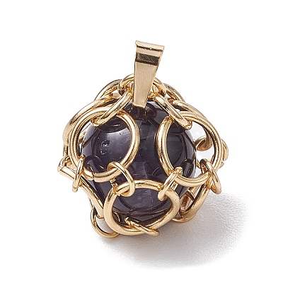 Stainless Steel Braided Pacrame Pouch Gemstone Pendants PALLOY-JF02735-01-1