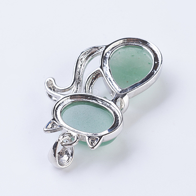 Natural Green Aventurine Kitten Pendants X-G-P352-B02-1