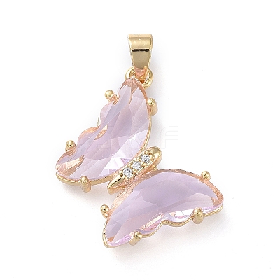 Brass Micro Pave Clear Cubic Zirconia Pendants ZIRC-P079-D01-07-1