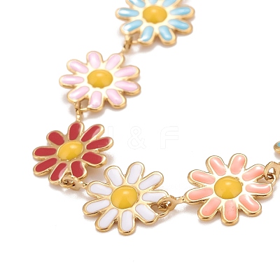 Enamel Daisy Link Chains Bracelet BJEW-P271-01G-06-1
