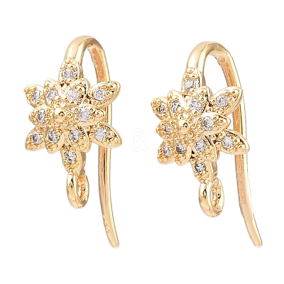 Brass Micro Pave Clear Cubic Zirconia Flower Earring Hooks KK-A274-16G-1