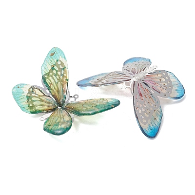 3Pcs 3 Colors Epoxy Resin & 304 Stainless Steel 3D Butterfly Connector Charms PALLOY-TA00400-1