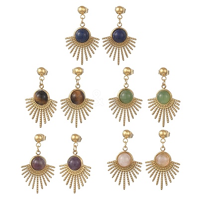 Natural Gemstone Stud Dangle Earrings EJEW-JE07269-01-1