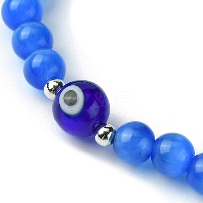 Cat Eye & Evil Eye Lampwork Beaded Stretch Bracelet BJEW-JB09803-1