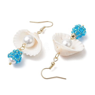 Shell Glass Dangle Earrings EJEW-MZ00424-03-1