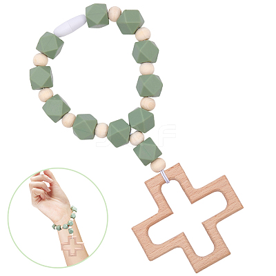 Wood & Silicone Beads Hanging Ornametns HJEW-BM00069-1