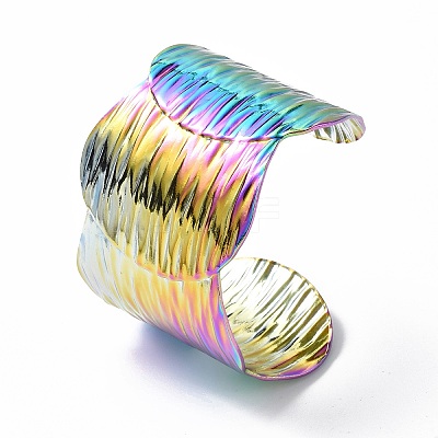 Ion Plating(IP) 304 Stainless Steel Wide Open Cuff Bangle for Women BJEW-F442-02MC-1