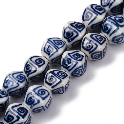 Handmade Blue and White Porcelain Beads Strands PORC-I027-07-1