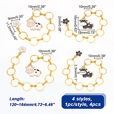 Cow with Sakura Alloy Enamel Pendant Knitting Row Counter Chains HJEW-AB00390-1