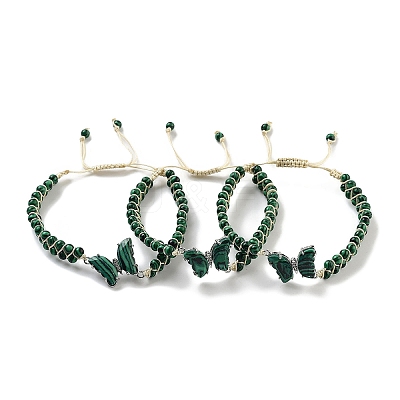 Synthetic Malachite Braided Round Bead Bracelets BJEW-K251-06F-1