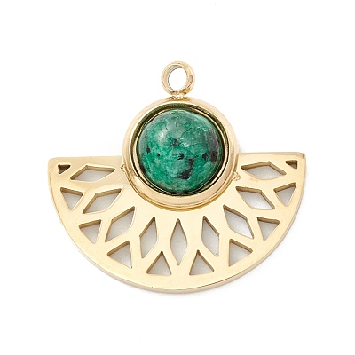 Ion Plating(IP) 304 Stainless Steel Pendants with Synthetic Sesame Jasper Cabochon STAS-K237-08G-02-1