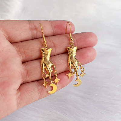 Hand with Moon Alloy Dangle Earrings FS-WG23091-01-1