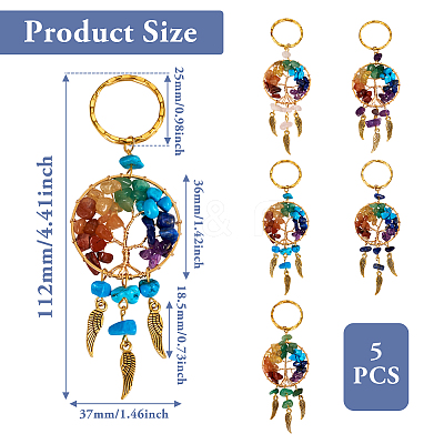 5Pcs 5 Style Gemstone Keychain KEYC-TA0001-18-1