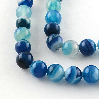 Dyed Natural Striped Agate/Banded Agate Round Bead Strands G-R342-8mm-05-1