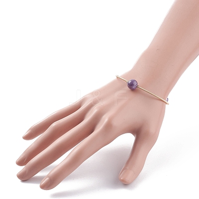 Natural Amethyst Round Beaded Bangle BJEW-JB07840-03-1
