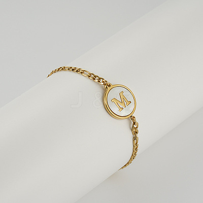 Flat Round with Letter Pattern 304 Stainless Steel Link Bracelets FS-WG4692B-27-1