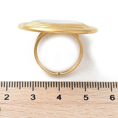 Flat Round 304 Stainless Steel White Shell Finger Rings for Women RJEW-G346-05G-02-1